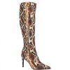 Leonardo Pointed Knee Boots With Brown Python Effect Heel For Women