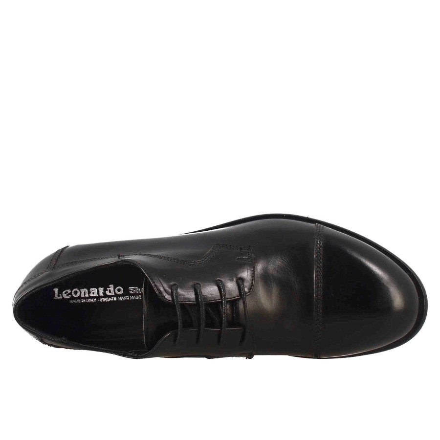 Leonardo Handmade Women'S Low Lace-Up Shoe In Black Leather