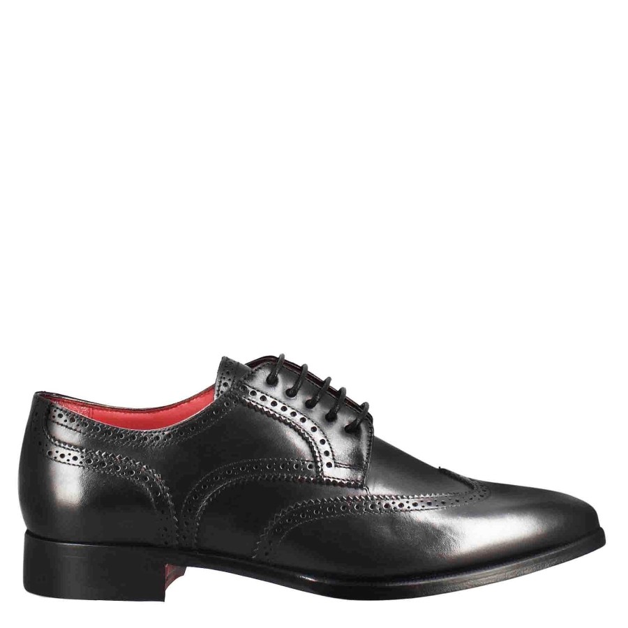 Leonardo Men'S Derby In Black Leather With Swallowtail And Square Toe