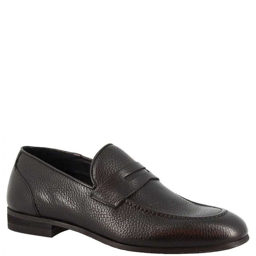 Leonardo Elegant Men'S Rounded Toe Loafers Handmade In Black Calfskin