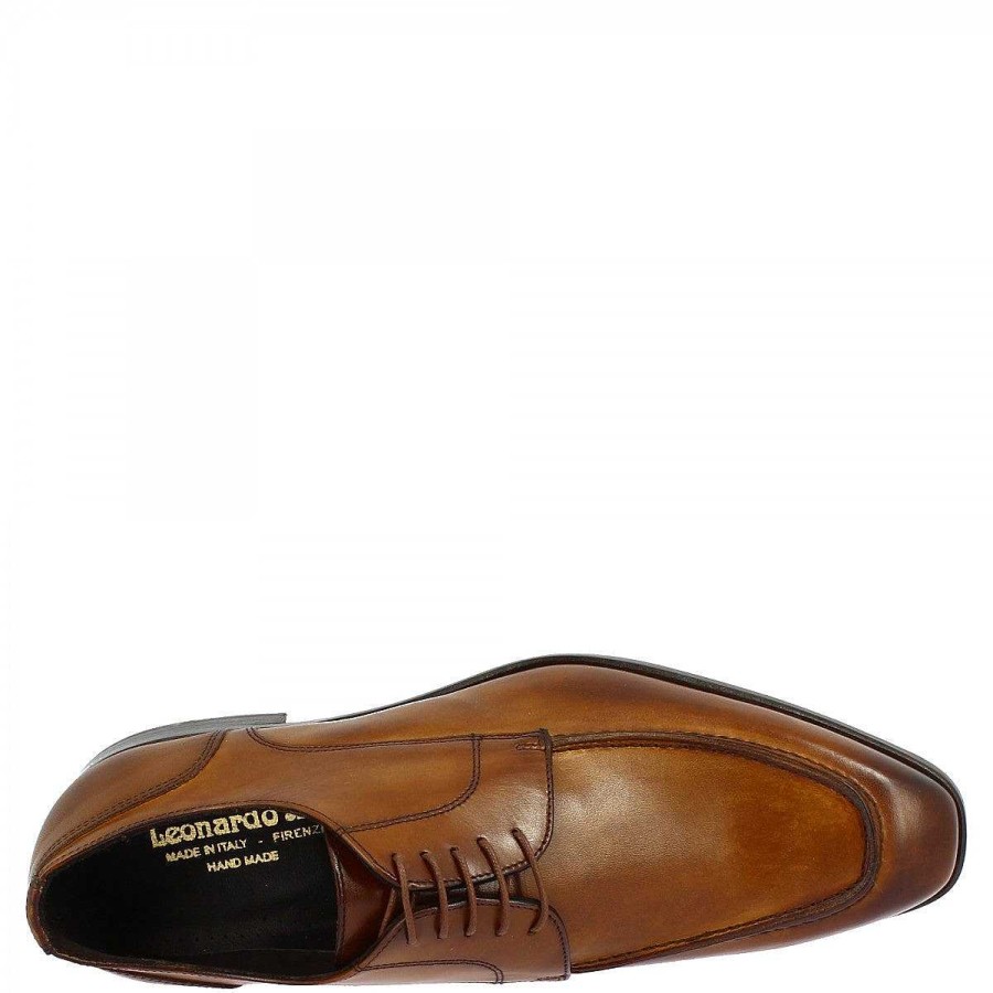 Leonardo Handmade Men'S Lace-Up Shoes In Brown Calfskin