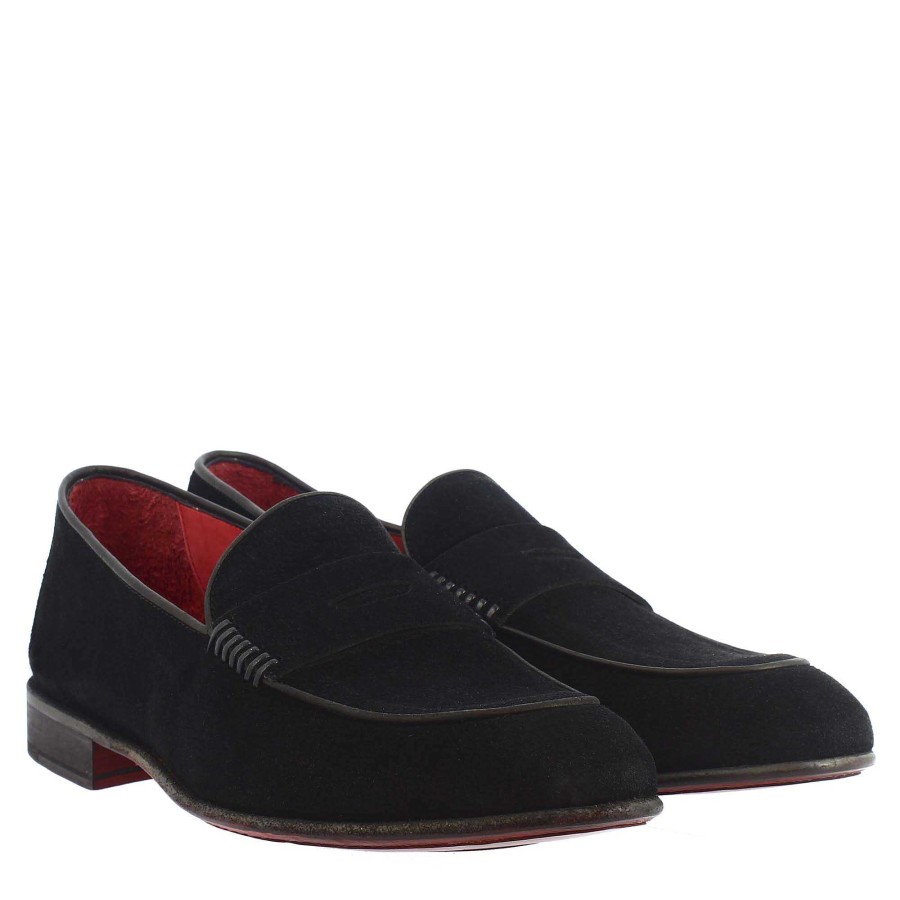 Leonardo Elegant Black Men'S Loafer In Suede