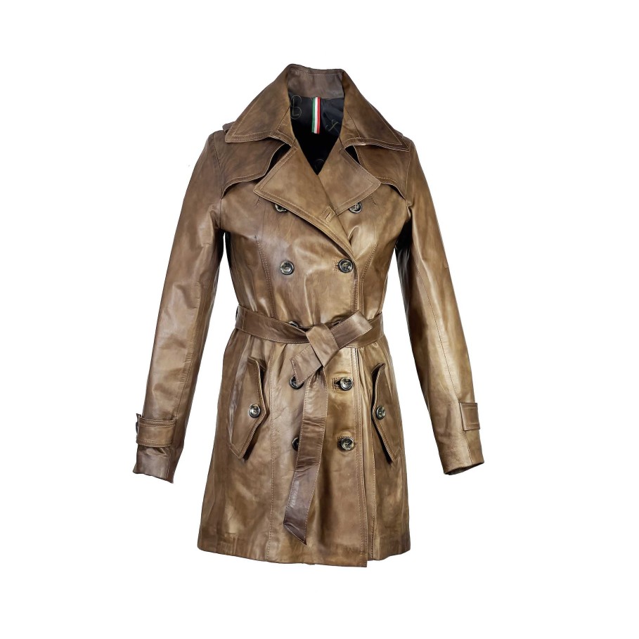 Leonardo Women'S Trench Style Jacket In High Quality Brown Leather