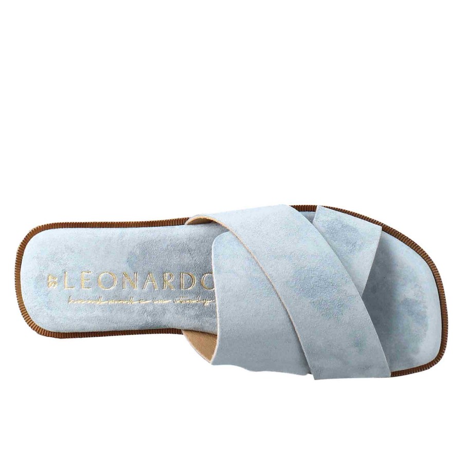 Leonardo Double Band Sandal For Women In Light Blue Suede