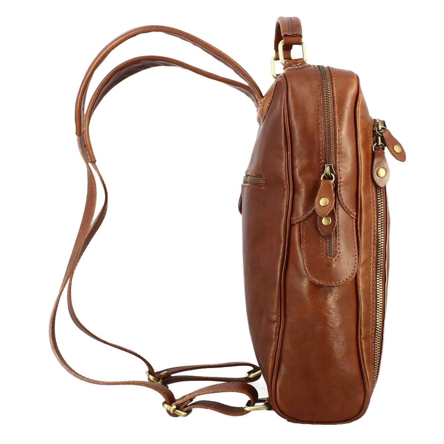 Leonardo Cosimo Men'S Backpack In Brown Leather With Zip Closure