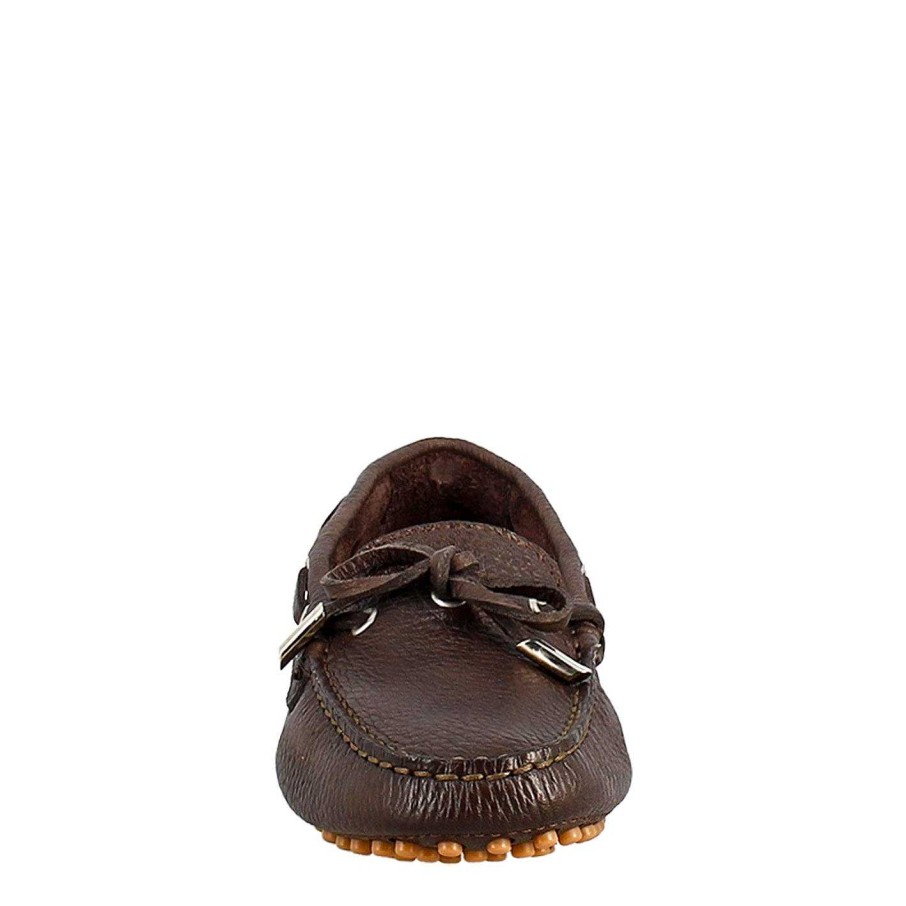 Leonardo Women'S Moccasin With Laces In Dark Brown Leather