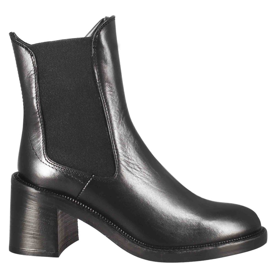 Leonardo Women'S Diver Chelsea Boot With Heel In Black Washed Leather