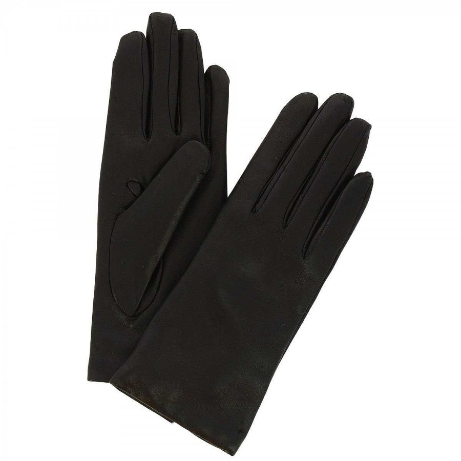 Leonardo Classic Handmade Women'S Gloves In Black Nappa Cashmere Lined