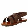 Leonardo Handmade Men'S Sandals In Brown Leather With Velcro Closure