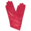 Leonardo Women'S Glove In Smooth Fuchsia Leather With Cashmere Lining