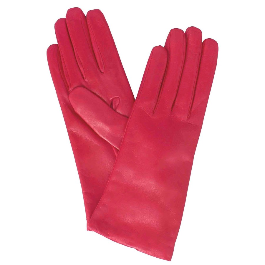 Leonardo Women'S Glove In Smooth Fuchsia Leather With Cashmere Lining