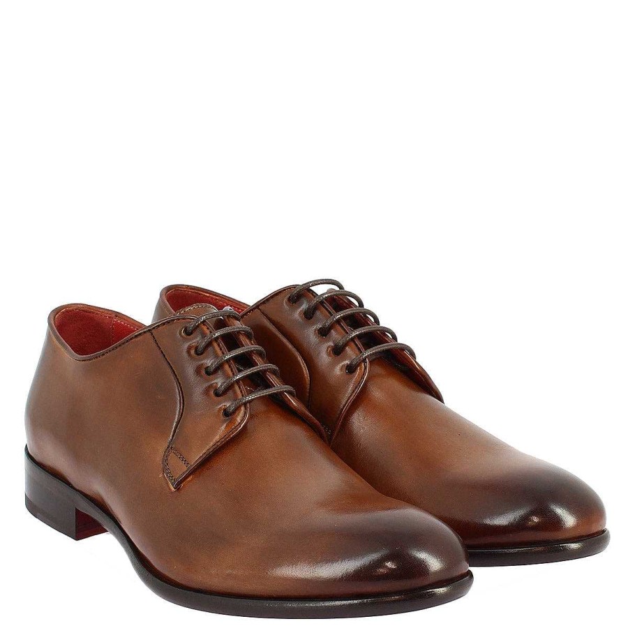 Leonardo Handmade Men'S Lace-Up Shoes In Brandy Leather