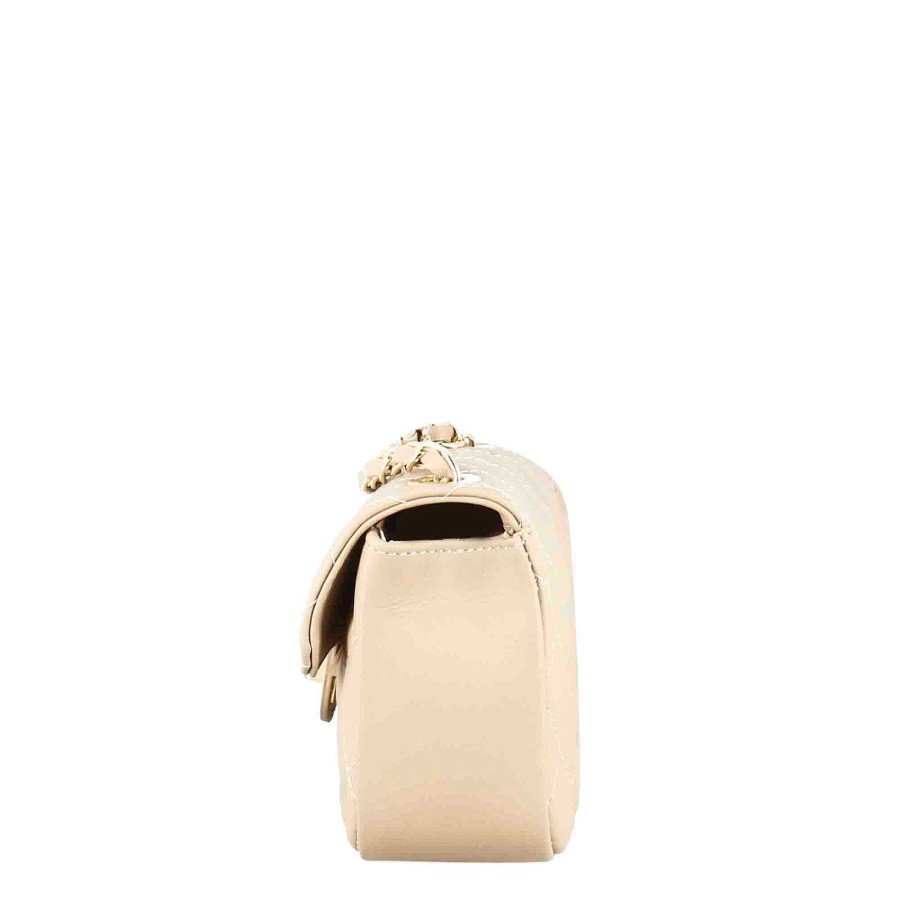 Leonardo Vanity Shoulder Bag In Beige Quilted Leather