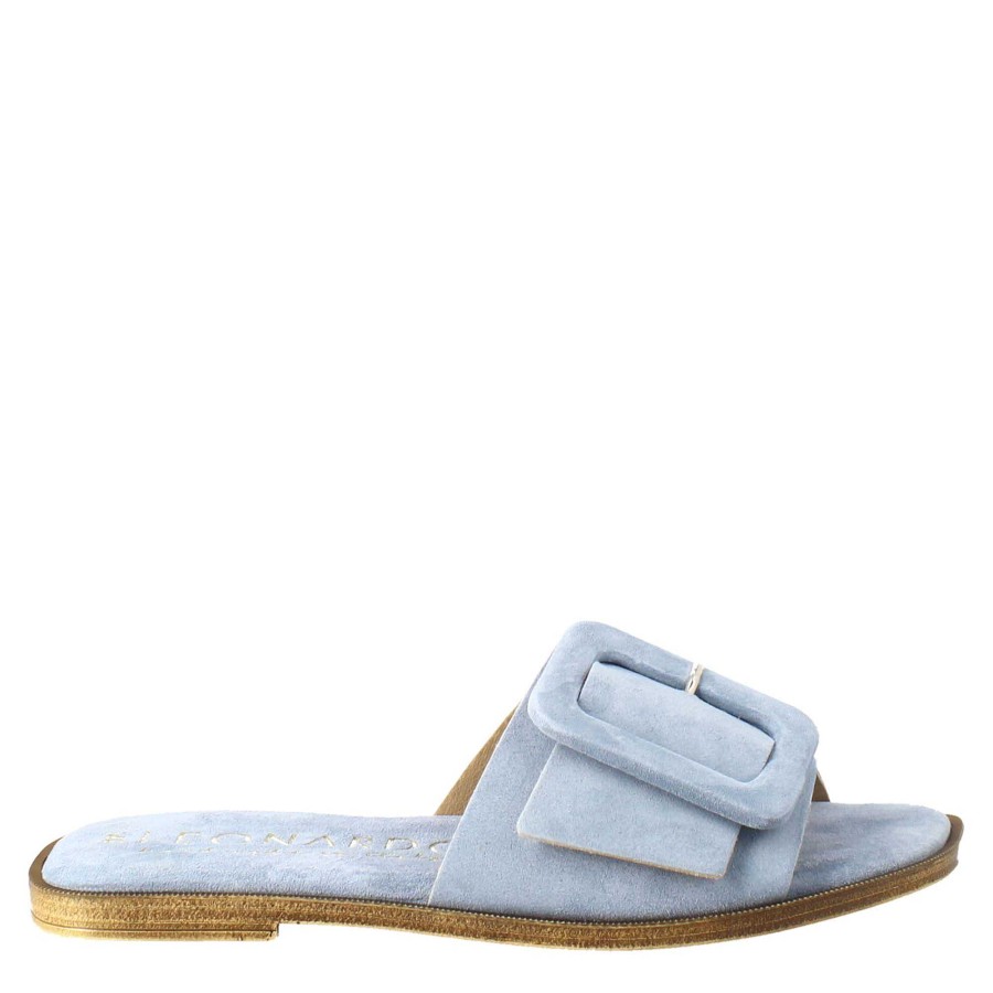 Leonardo Women'S Flat Sandal In Light Blue Suede