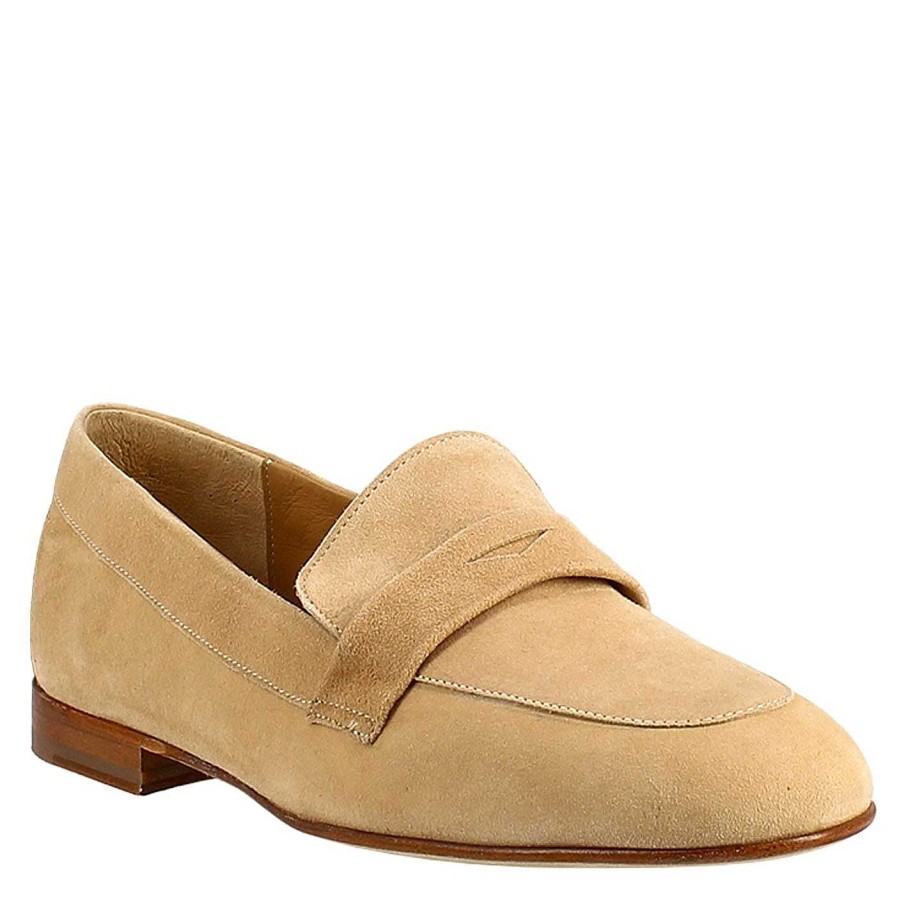 Leonardo Women'S Bag Moccasin In Beige Suede