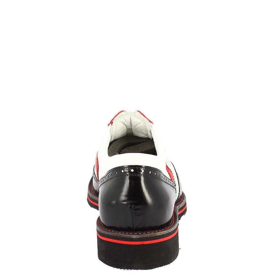 Leonardo Handcrafted Women'S Golf Shoes In Black/White/Red Full Grain Leather