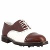 Leonardo Lrp Handcrafted Women'S Golf Shoes In White And Brown Leather With Brogue Details