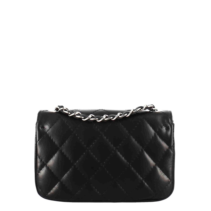 Leonardo Vanity Shoulder Bag In Black Quilted Leather