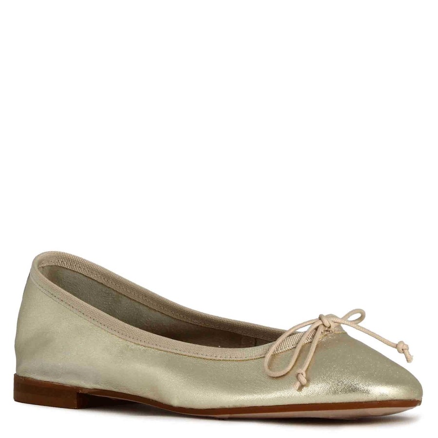 Leonardo Classic Women'S Ballet Flat In Gold-Coloured Laminated Leather