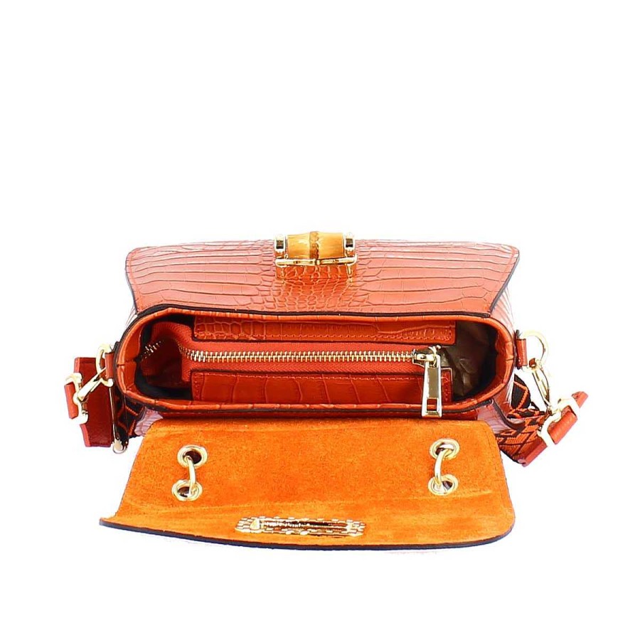 Leonardo Handcrafted Women'S Handbag In Orange Leather With Removable Shoulder Strap