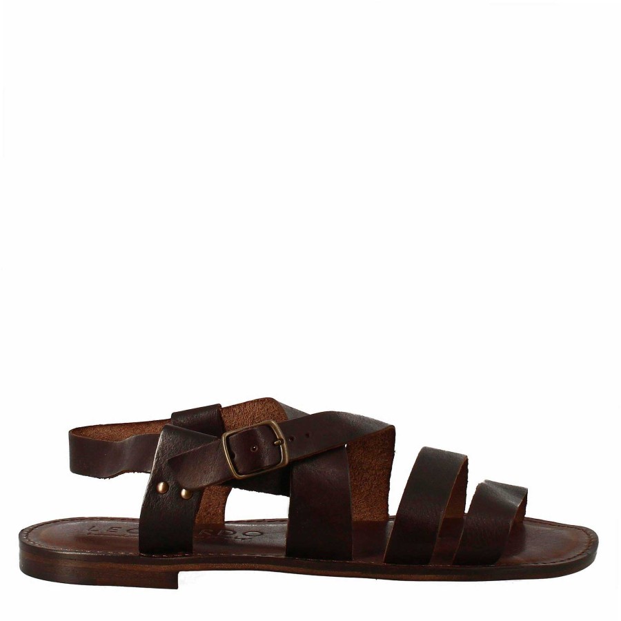 Leonardo Pisa Gladiator Model Sandals For Men In Brown Leather