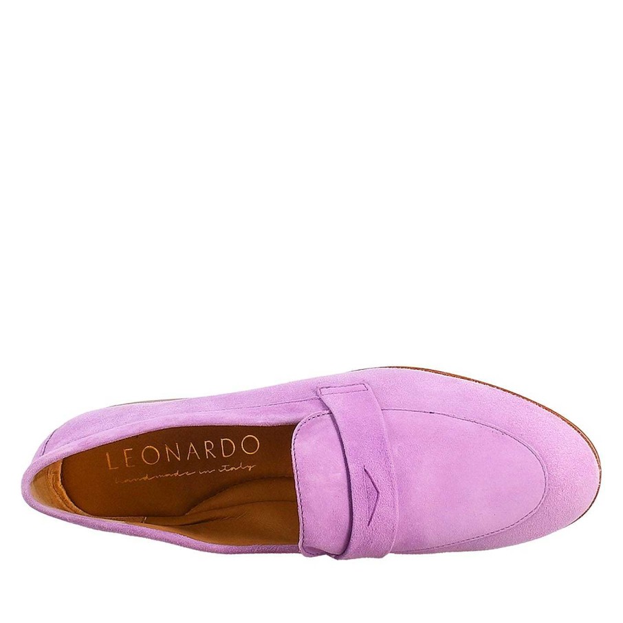 Leonardo Women'S Bag Moccasin In Lilac Suede