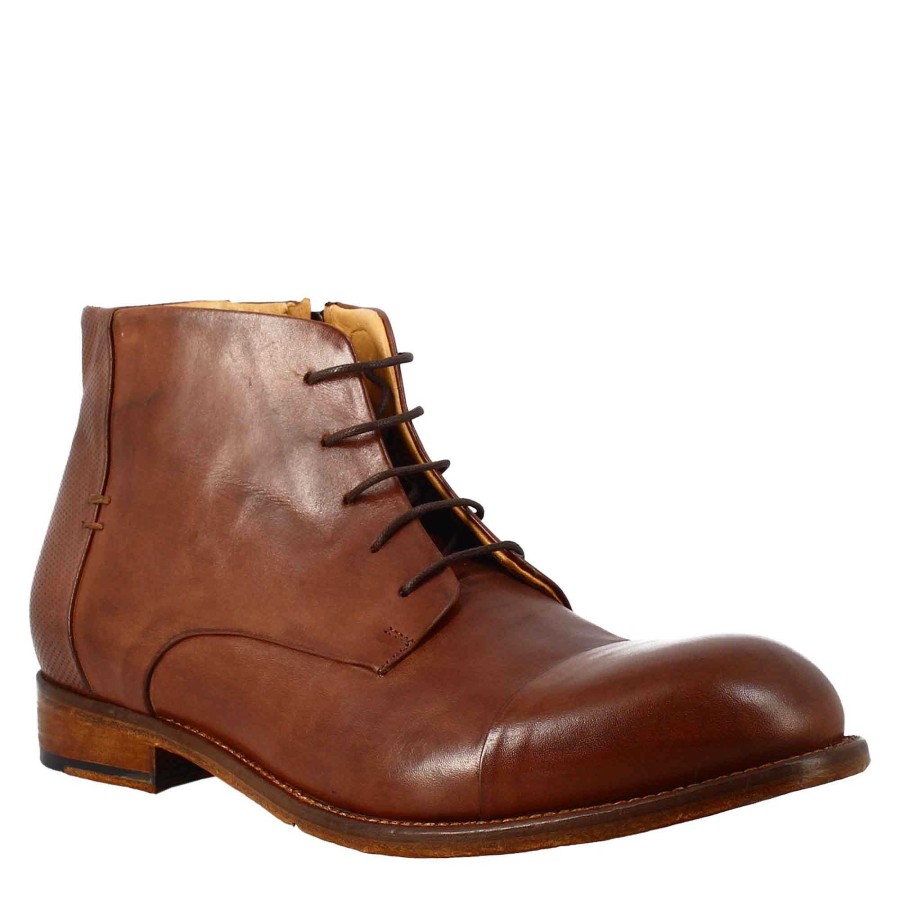 Leonardo Elegant Vintage Brown Leather Men'S Ankle Boot