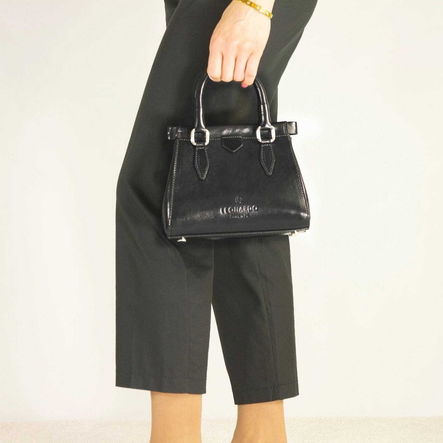 Leonardo Fiorenza Leather Handbag With Removable Black Shoulder Strap