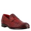 Leonardo Elegant Red Men'S Loafer In Woven Full Grain Leather