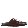 Leonardo Dark Brown Double Buckle Men'S Leather Sandals Open At The Back