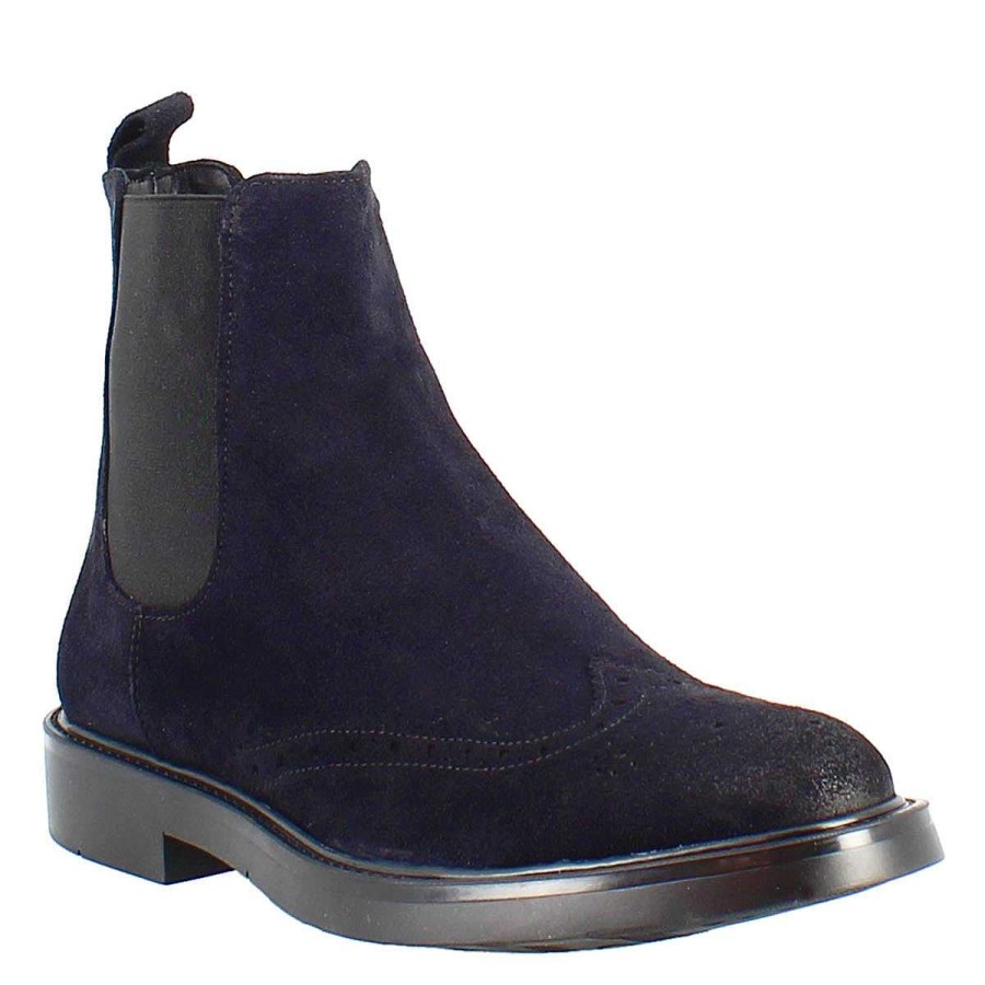 Leonardo Chelsea Boot In Blue Suede With Rubber Sole