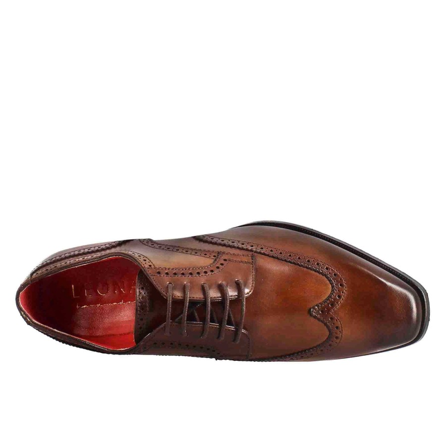 Leonardo Men'S Derby In Light Brown Leather With Swallowtail And Square Toe