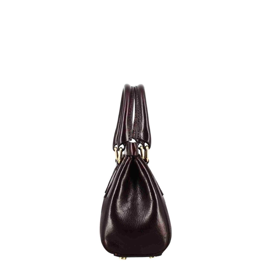 Leonardo Fiorenza Leather Handbag With Removable Dark Brown Shoulder Strap