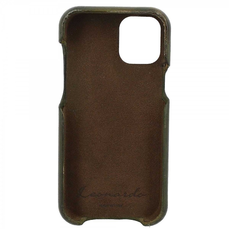 Leonardo Iphone Cover In Hand-Buffed Military Green Leather