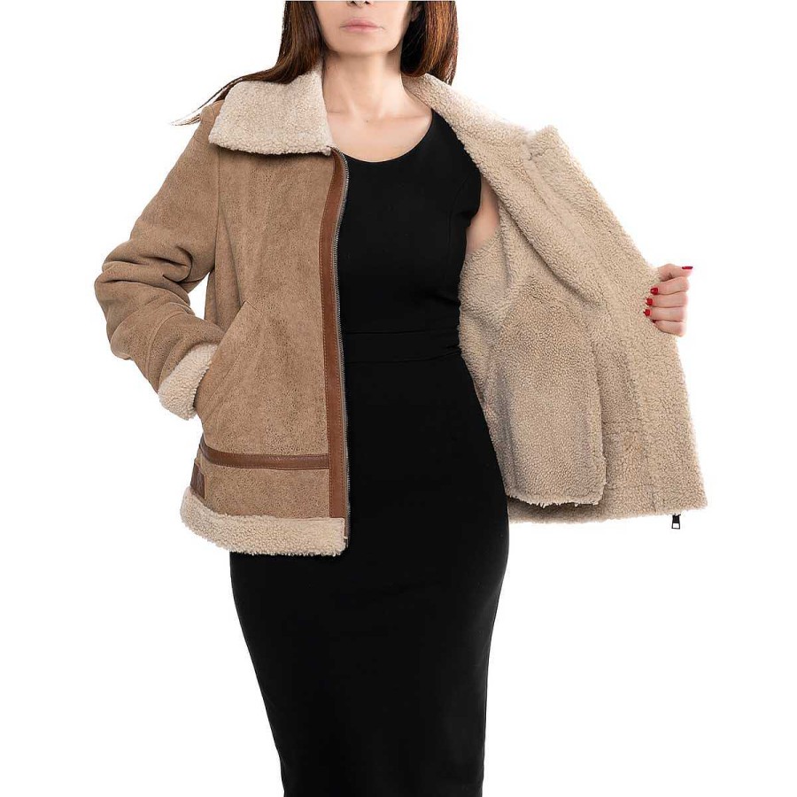 Leonardo Brown Women'S Sheepskin With Zip