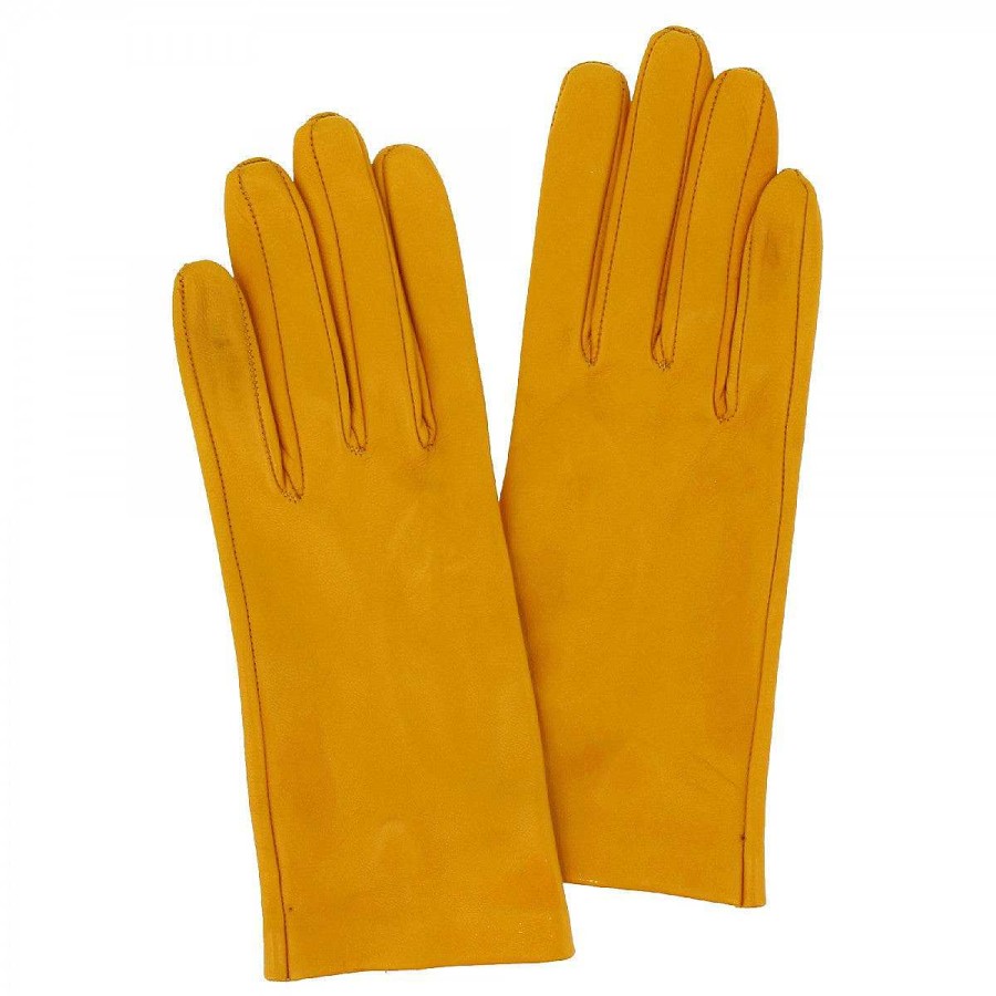 Leonardo Classic Handmade Women'S Gloves In Yellow Ocher Nappa