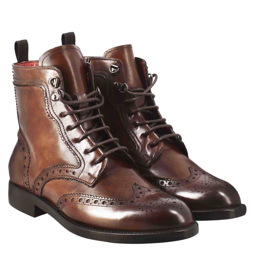 Leonardo Women'S Amphibian With Brogue Details In Dark Brown Leather