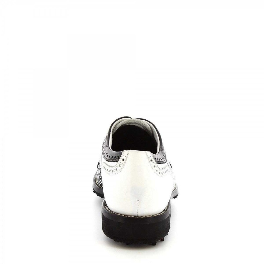 Leonardo Classic Handcrafted Women'S Golf Shoes In Black White Leather