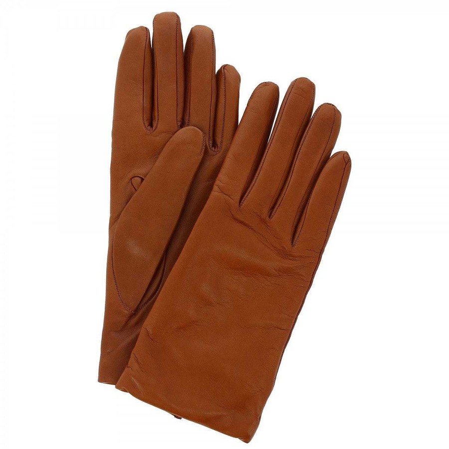 Leonardo Classic Handmade Women'S Gloves In Brown Nappa Cashmere Lined