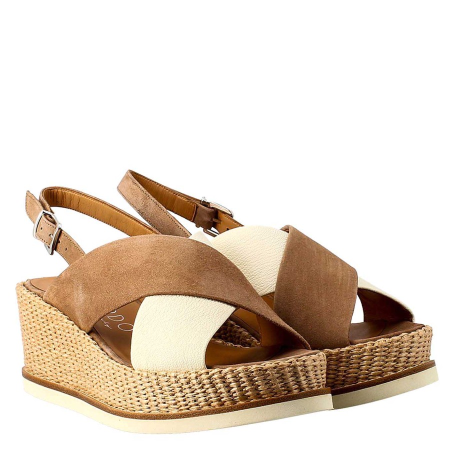 Leonardo Cream And Leather Bio-Coloured Women'S Wedge