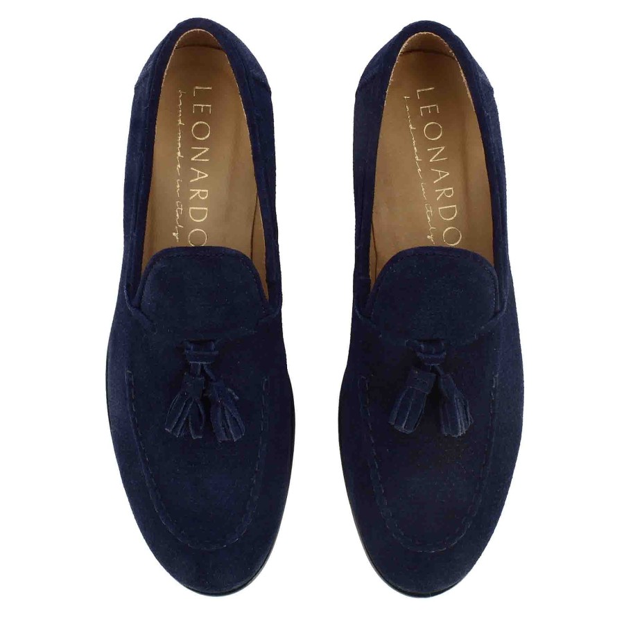 Leonardo Handmade Suede Moccasin With Blue Tassels