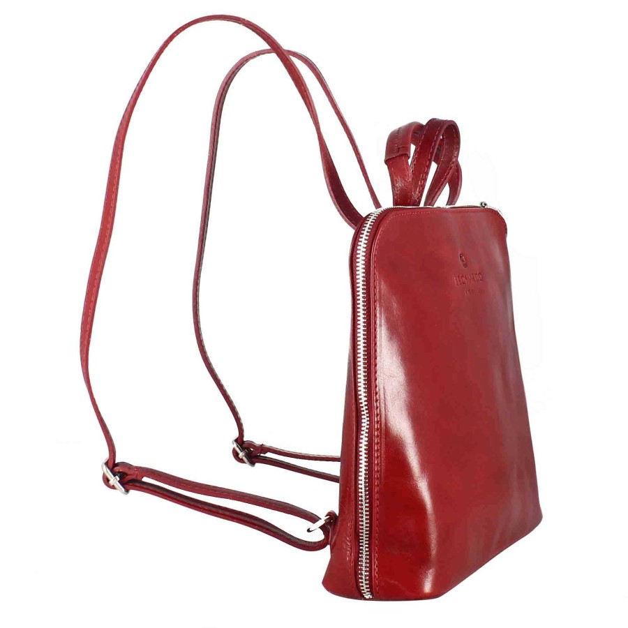 Leonardo Ginevra Women'S Backpack In Red Smooth Leather With Zip