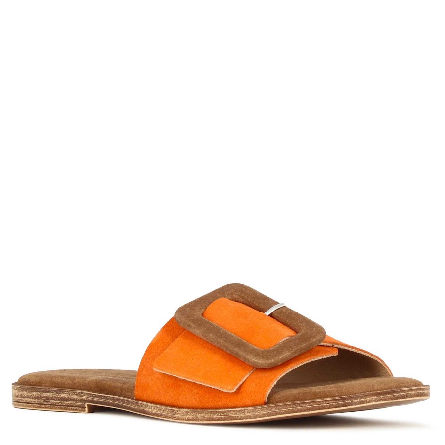 Leonardo Orange And Brown Suede Women'S Slippers