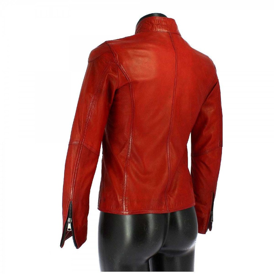 Leonardo Handmade Women'S Biker Jacket In Red Tuscany Leather With Zip