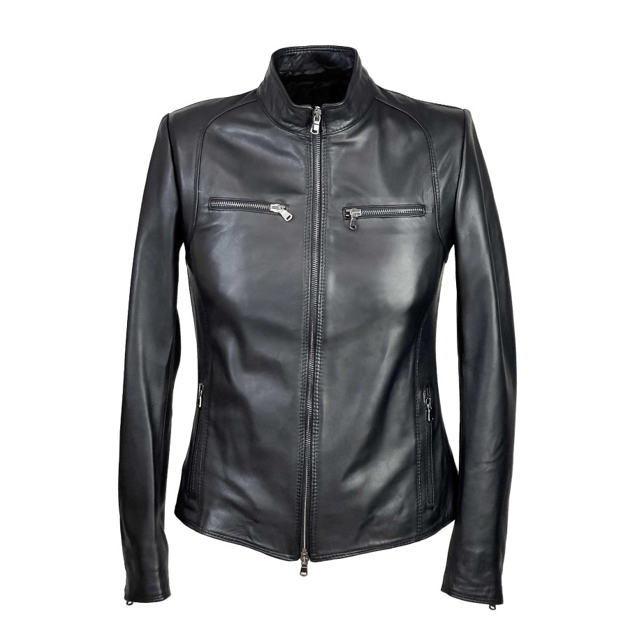 Leonardo Classic Women'S Jacket In High Quality Black Leather