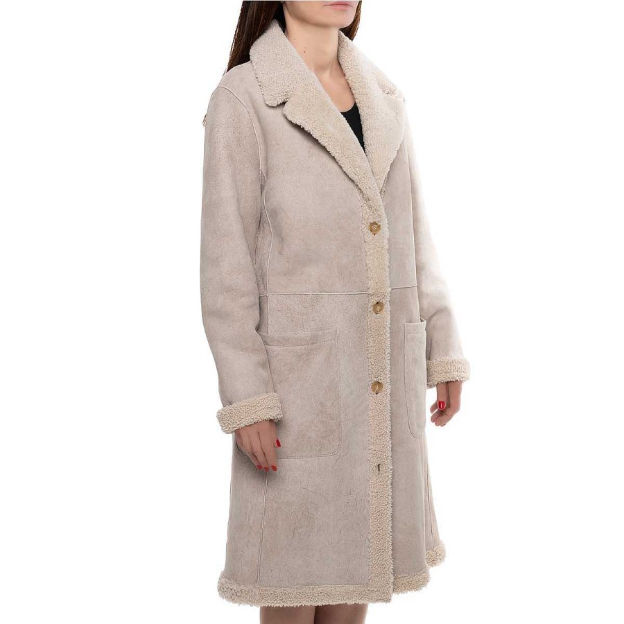 Leonardo Beige Women'S Long Double-Breasted Reversible Coat