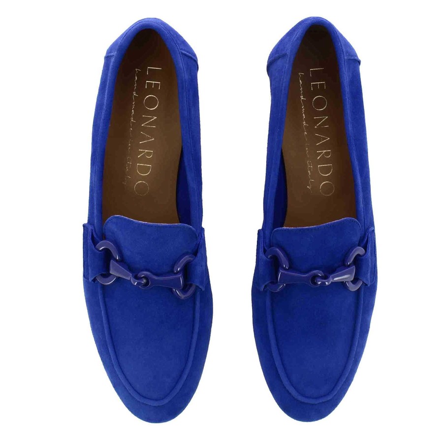 Leonardo Women'S Moccasin In Suede With Blue Horsebit