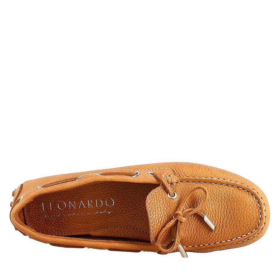 Leonardo Women'S Moccasin With Laces In Brown Leather