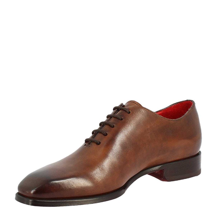 Leonardo Wholecut Men'S Handcrafted Square Toe Shoes In Faded Brandy Leather