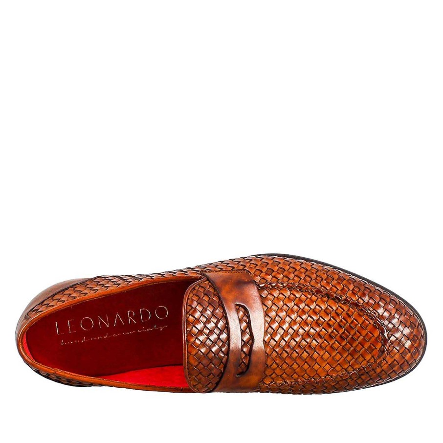 Leonardo Elegant Brown Men'S Loafer In Woven Full Grain Leather